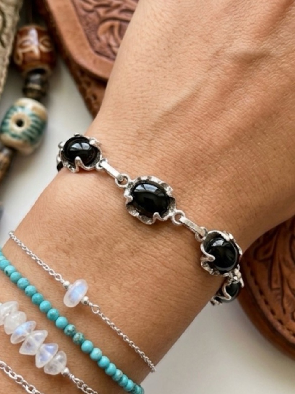 Vintage sterling silver black onyx bracelet